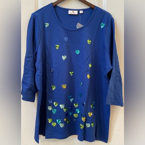 Quacker Factory Sequins Hearts Top - Picture 1 of 5
